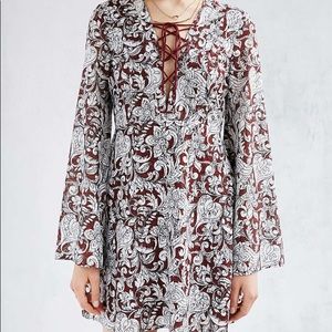 Ecote Printed Lace-up Mini Dress in Brown